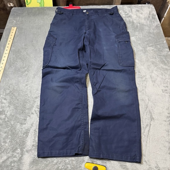 Carhartt Navy Blue Mens Cargo Work Pants Size 34x30 Faded and Distressed Utility - Picture 1 of 14